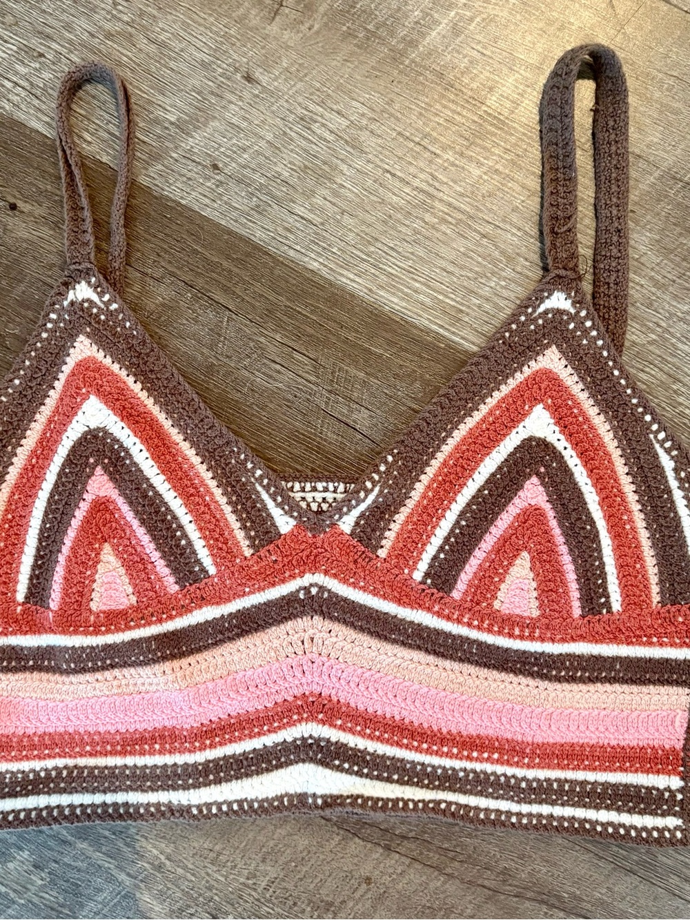 Urban Outfitters crochet Striped Bralette Camisole - Brown, Pink & Coral